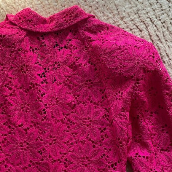 ROMWE Women's Vibrant Pink Lace Blazer - Picture 8 of 16